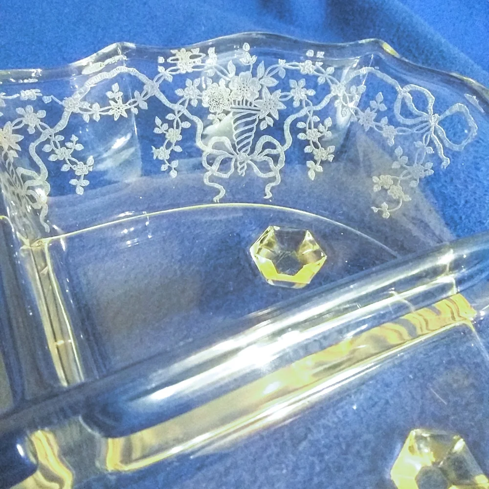 Fostoria Glass Baroque Corsage Etched Relish Dish